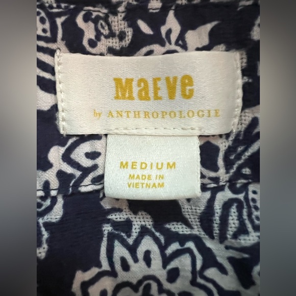 Anthropologie Maeve Carlita Tierd Tunic Dress Cotton Blue Floral Mini Boho - Picture 11 of 13